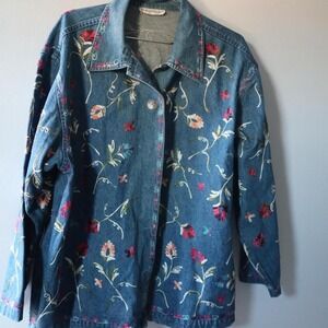 Womens Jean Jacket‎ Floral embroidered denim with pockets Unique Designs